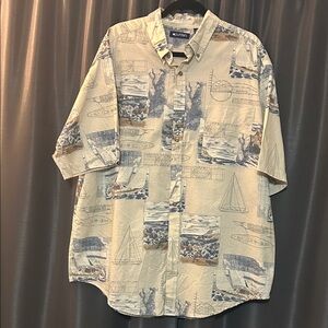 Puritan Beige and Blue Nautical Print Men's Shirt